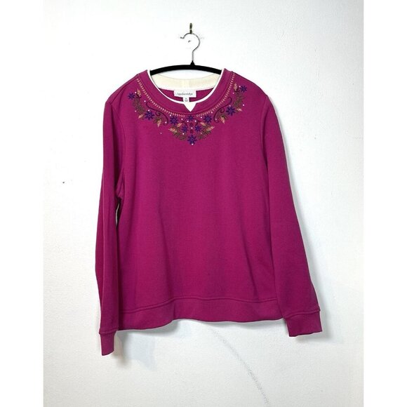 Breckenridge Sweaters - Vintage Breckenridge‎ Crew Neck Grandma Womens XL Pink Embroidered Grannycore